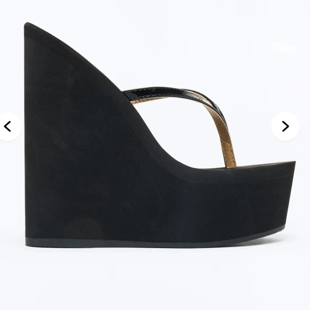 Black Platform Wedge Flip-Flop Sandals - Women's